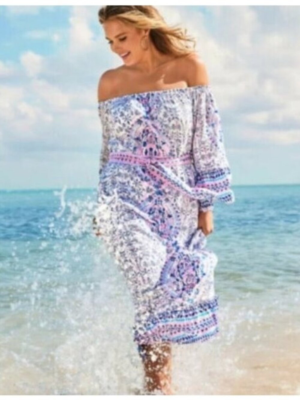 🛍 Lily Pulitzer Abigale Off The Shoulder Midi Dress in Time To Shine